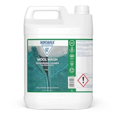 Image of NIKWAX WOOL WASH High Performance Cleaner and Conditioner for Woollen Base Layers. Cleans, Softens, Enhances Wicking, Freshens Wool, Merino Sports Clothing Accelerates Drying 5 Litre