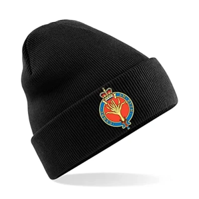 Image of PSave Welsh Guards Insignia Mens Premium Embroidered Beanie Hat, Bob Hat British Army Military (Black)