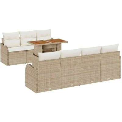 Image of vidaXL 8 Piece Garden Sofa Set with Cushions Beige Poly Rattan