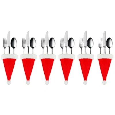 Image of RockParty Red Christmas Santa Hat Cutlery Holders Festive Table Decorations for Holiday Dinner Tableware Party and Celebrations (6)