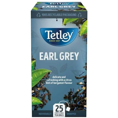 Image of Tetley Earl Grey String &amp; Tag Envelopes, 25 Individually Wrapped Teabags