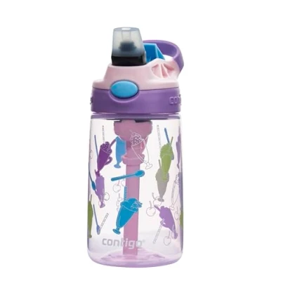 Image of Contigo children&#039;s drinking bottle easy Clean Autospout with straw, BPA free robust water bottle, 100% leak proof, to clean, ideal for daycare, school and sports, 420 ml, Purple, Green, Blue