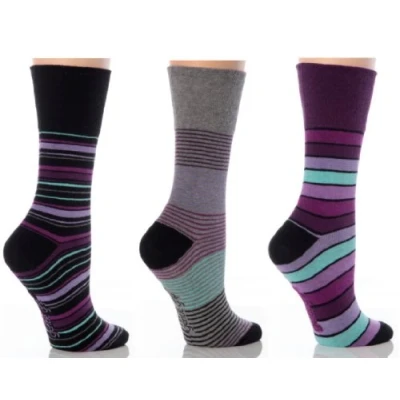 Image of Drew Brady 3 Black Mix Stripe Ladies Non Elastic Gentle Grip Socks 4 8
