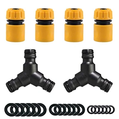 Image of YAAVAAW 6 Pack Garden Hose Connector Contains 4 End &amp; 2 Y Male Splitter, Fitting for 1/2 inch (15mm) Hosepipe Quick Shunt