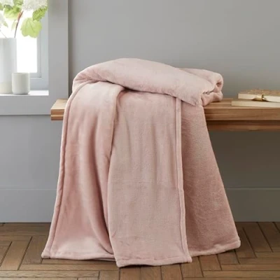 Image of Catherine Lansfield Raschel Velvet Touch 130x170cm Blanket Throw Blush Pink