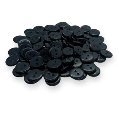 Image of (Pack of 100) Black 11mm Buttons 2 Hole Small Round Plastic