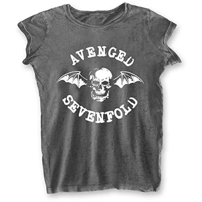 Image of Avenged Sevenfold Women&#039;s Deathbat Burn Out Charcoal A7X T Shirt Dark Grey