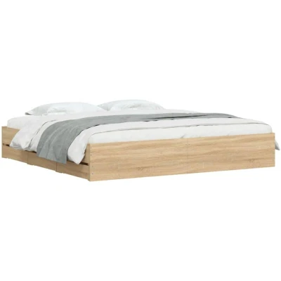Image of vidaXL Super King Bed Frame with Drawers Sonoma Oak Engineered Wood 180x200 cm Plywood Slats &amp; Storage Function Bedroom Furniture