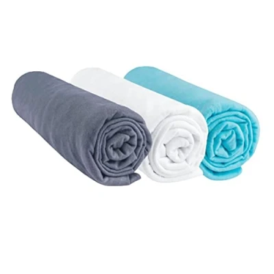 Image of Lot de 3 Draps Housse Coton 60 x 120 Grey White Turquoise
