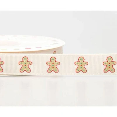Image of Gingerbread Man Christmas Ribbon 16mm x 1 Metre (Antique White)