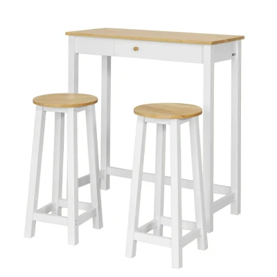 Image of 3 pcs Kitchen Breakfast Dining Bar Set 1 Table and 2 Stools,FWT50 WN Sobuy