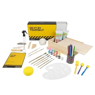 Image of DIBYS Pottery Kit for Kids &amp; Adults Sculpture Set with Modelling Tools, Air Drying Clay in White, Paint Brush Craft at Home Creative Unique Gift Ideas