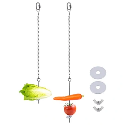 Image of 2 Pcs Chicken Veggies Fruit Skewer,Stainless Steel Vegetable Chain Hanging Holder Food Feed Tool for Parrot Bird