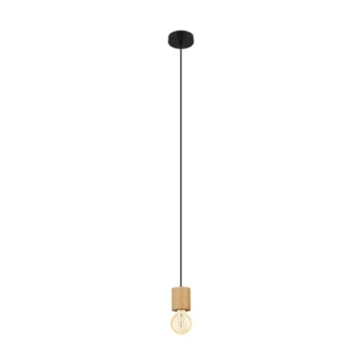 Image of Eglo Pendant Lighting Turialdo, E27 Socket lamp Holder, Vintage Hanging Industrial Ceiling Light Fixture, Natural Wood and Black Metal, FSC Certified