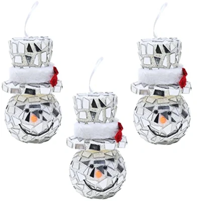 Image of Christmas Concepts® Pack of 3 8.5cm (3,4&quot;) Snowman Mirror Effect Luxury Hanging Tree Baubles Decorations