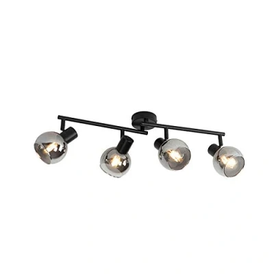 Image of Qazqa Art Deco Ceiling Lamp I Flush Light Black with Smoke Glass 4 Way Vidro Suitable for LED E14 Surface Mounted spotway L