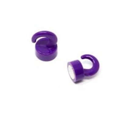 Image of Purple Plastic Mini Magnetic Hooks for Fridge, Office, Whiteboard, Noticeboard, Filing Cabinet 12mm dia x 20mm tall 1kg Pull Pack of 2