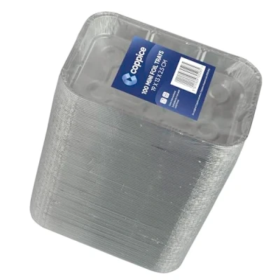 Image of Coppice Small Aluminium Foil Tray for Baking, BBQ, Roasting, Grilling &amp; Food Storage 19cm x 13cm 2.5cm Freezer, Microwave Oven Safe (100 Trays)