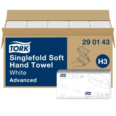 Image of Tork Hand Towel Singlefold 2 Ply White 250 Sheets (Pack of 15) 290143