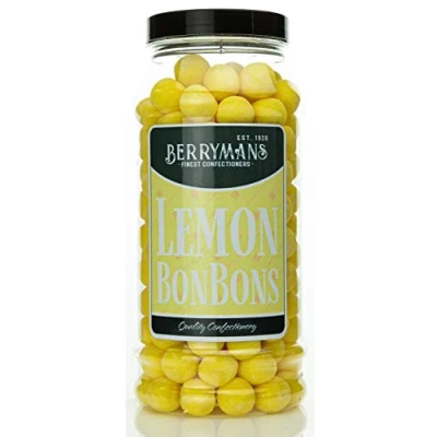 Image of Original Lemon BonBons Retro Sweets Gift Jar By Berrymans Sweet Shop (Bon Bons) Classic Sweets, Traditional Taste.