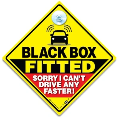 Image of black box fitted sorry i can&#039;t go any faster car sign, speed restricted driver sign 14cm x