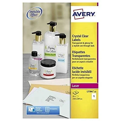 Image of Avery Zweckform L7784 25 Crystal Clear Labels 210 x 297 mm