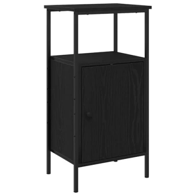 Image of vidaXL Bedside Cabinet Black Oak, Medium Rectangular Engineered Wood Nightstand/Table, Bedroom/Living Room, Matte Finish, Easy Assembly