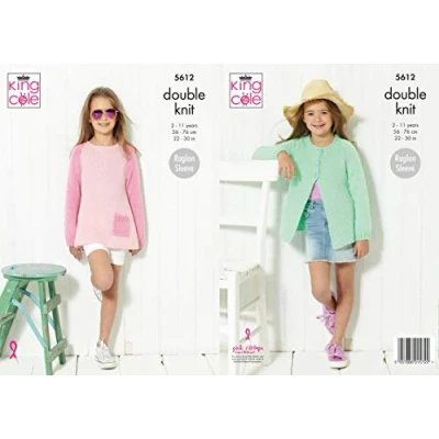 Image of King Cole 5612 Knitting Pattern Girls Cardigan and Sweater in Paradise Beaches DK