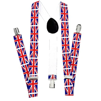 Image of HENBRANDT Union Jack Braces for Trousers Adult Suspenders Men and Women Fancy Dress Royal Coronation Costume Accessories Adjustable with Metal Clips