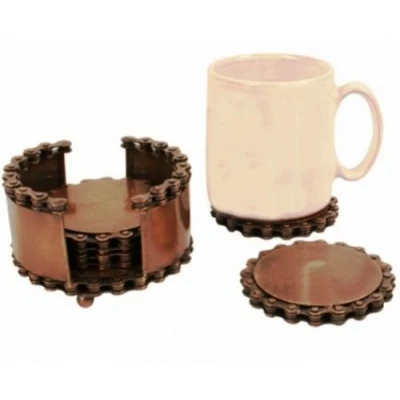 Image of Recycled Bike/Bicycle Chain Parts Coaster Set of 4 &amp; Holder Handmade Eco Gifts