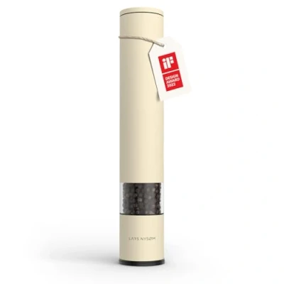 Image of LARS NYSØM Salt Pepper Mill Manual with Adjustable Ceramic Grinder from coarse to fine I Design Spice (Almond Beige)