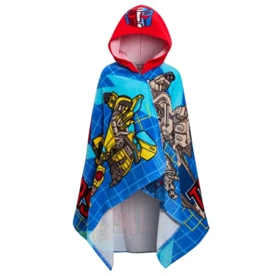 Image of Transformers Boys Hooded Towel Kids Poncho 100% Cotton Beachtowel Bumblebee Bath Dres Up Swimming Wrap