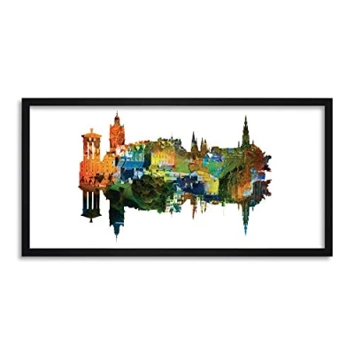 Image of Wee Blue Coo Edinburgh Scotland Symmetry Landmarks Long Panel Framed Wall Art Print