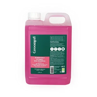 Image of Groomers Everyday Floral dog Shampoo for grooming Long lasting fragrance Cleanses and conditions dirty dogs pH balanced Vegan Paraben Free Easy rinse Suitable all coats (2.5L),Pink