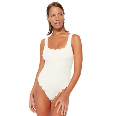 Image of Trendyol Women&#039;s Woman Textured Woven Swimsuit Swimwear, White, 12