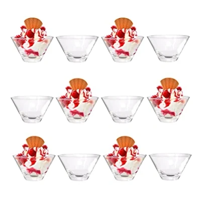 Image of GK Global Kitchen Glass Dessert Bowls Ice Cream Sundae Glasses Pack of 12 Stackable Appetiser Fruit Salads Cocktail Pudding Nibble Dishes Serving Bowls, 260ml