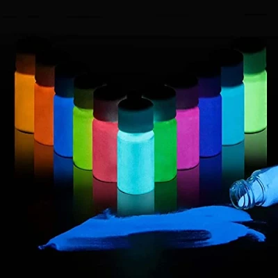 Image of Glow in The Dark Powder, Luminous Pigment Epoxy Resin Dye with UV Flashlight , for Fine Art, Colorant, DIY Nail Acrylic Paint and Crafts, Long Lasting