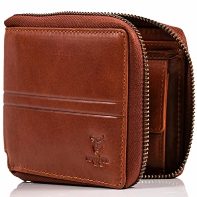 Image of MATADOR® Men&#039;s Purse Women&#039;s Wallet with RFID Protection Zip, Vintage Brown, 12,5 x 10cm,