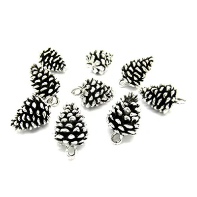 Image of Julz Beads 5 Pine Cone Charms Antique Silver Tone 20mm x 12mm 3D Charms/Pendants