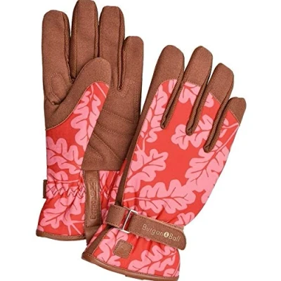 Image of Burgon &amp; Ball Oak Leaf Poppy Red Ladies Gardening Gloves Cushion Palm Love The Glove
