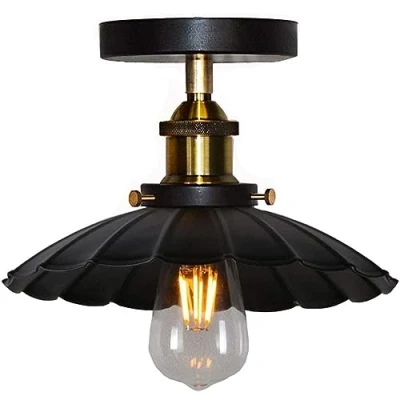 Image of HTRUIYATY 8.7 Vintage Industrial Lampshade Retro Ceiling Light Fitting Antique Pendant Metal Umbrella Chandelier for Kitchen Dining Room Restaurant Black