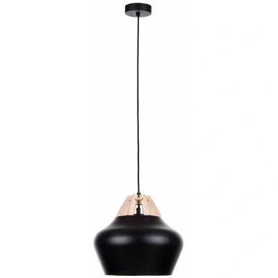 Image of Negro Dome Pendant Ceiling Light Wood Natural, Black, 29cm, 1x E27
