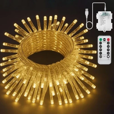 Image of SR ESSENTIALS Fairy Lights, USB &amp; Battery Operated String Lights with Remote Timer, 8 Modes Waterproof Copper Wire for Indoor Outdoor Bedroom Wedding Christmas Decor (Warm White, 10m 100LED)