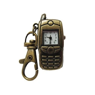 Image of Fat catz copy Bronze Vintage Antique style Mobile Phone design Mini Quartz Roman Numerals Clock pocket watch fob keyring