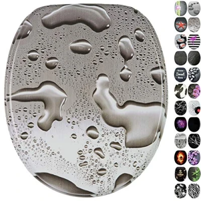 Image of Sanilo Toilet Seat, Wide Choice of Black Seats, Stable Hinges, Easy to Mount (Dewdrop)
