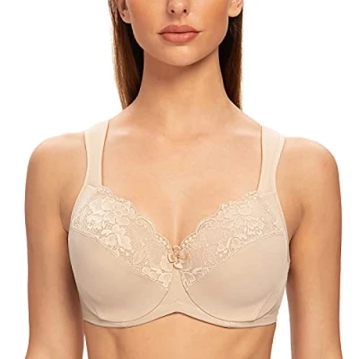 Image of MELENECA Women&#039;s Minimizer Bra Full Coverage Plus Size Underwire Lace Comfort Cushion Strap Pale Nude 36D