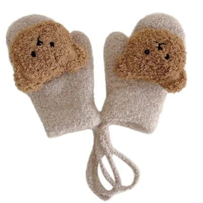 Image of xbiez Infant Mittens 0 3 Years Toddlers Cartoon Bear Winter Gloves Warm Skiing for Boys Girls Universal Size
