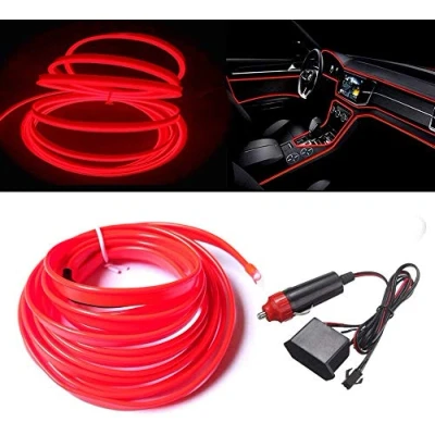 Image of Balabaxer El Wire Red Interior Car LED Strip Lights, 5m neon 12V with Fuse Protection for Automotive Decoration 6mm Sewing Edge