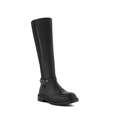 Image of Dune London Womens Ladies Teller Buckle Detail Casual Knee High Boots Black Leather (archived) Size UK 8