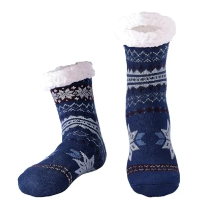 Image of Hisonwel Mens Slippers Socks, Warm Fluffy Socks with Sherpa Fleece Non Slip, Gifts For Men (Elk C)